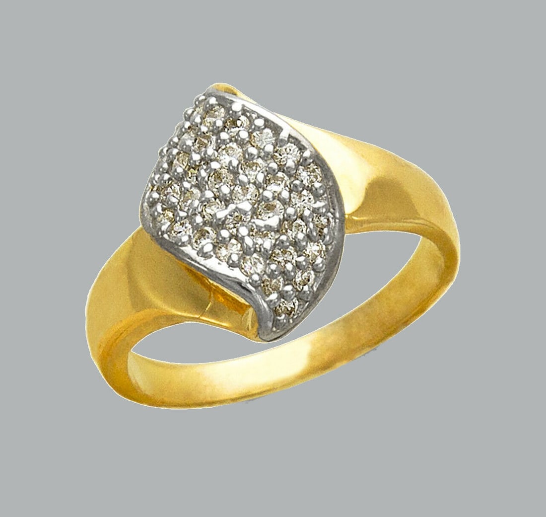 14K TWO TONE GOLD LADIES FANCY CZ RING COCKTAIL PAVE (1 of 1)
