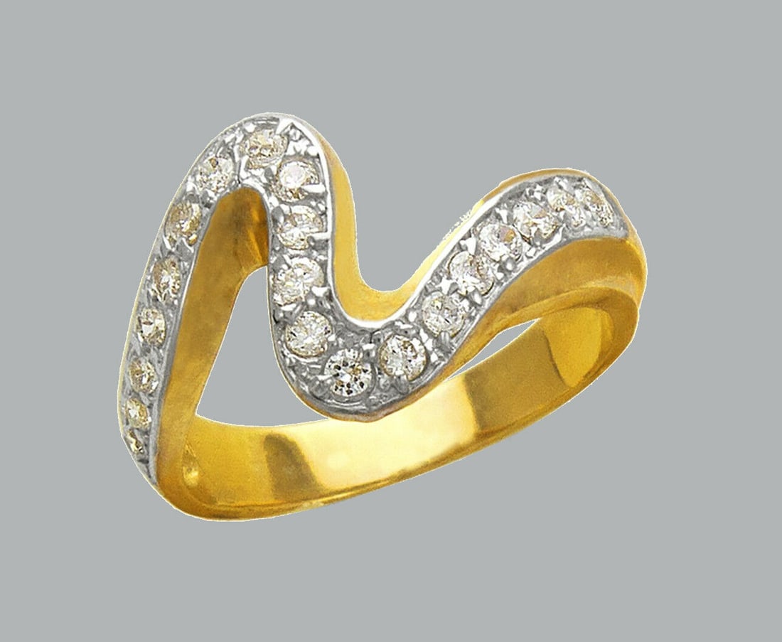 NEW 14K TWO TONE GOLD LADIES FANCY CZ RING SCRIBBLE (1 of 1)