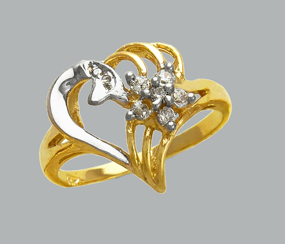 NEW 14K TWO TONE GOLD LADIES FANCY CZ RING HEART (1 of 1)