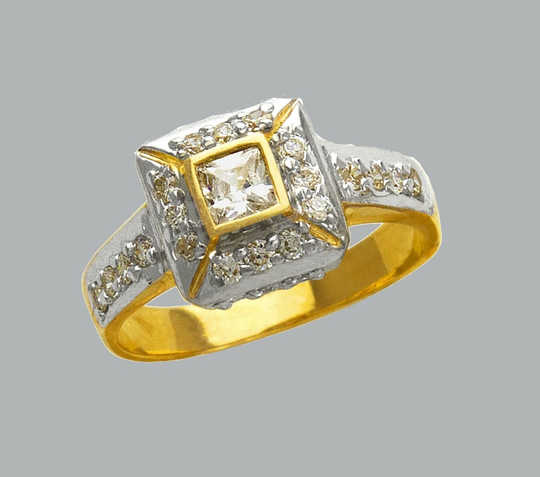 NEW 14K TWO TONE GOLD LADIES FANCY CZ RING SQUARE (1 of 1)