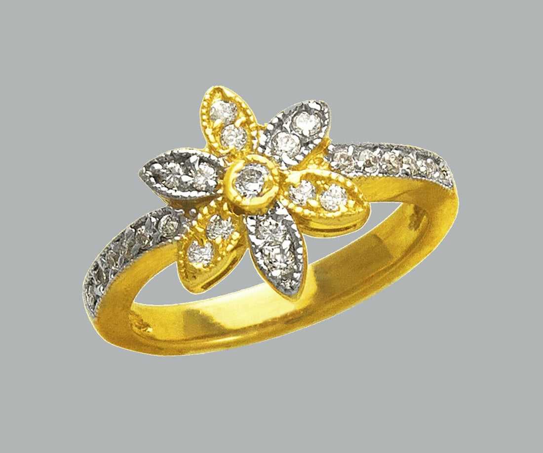 NEW 14K TWO TONE GOLD LADIES FANCY CZ RING FLOWER (1 of 1)