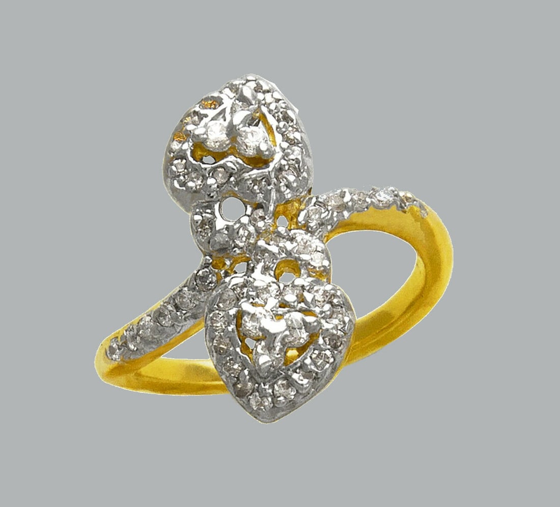 NEW 14K TWO TONE GOLD LADIES FANCY CZ RING HEARTS: NEW 14K TWO TONE GOLD CZ RING New 14K Two tone solid gold ring Ring size 7 Measures 20mm wide on top Cubic Zirconia Polished Finish Apx Weight: 5.2g