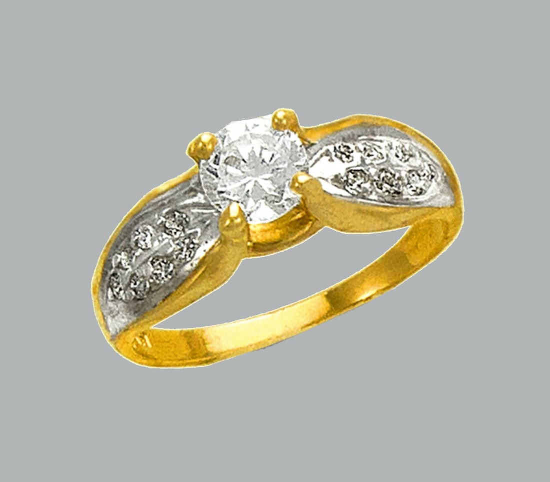 14K TWO TONE GOLD FANCY CZ RING SOLITAIRE COCKTAIL (1 of 1)