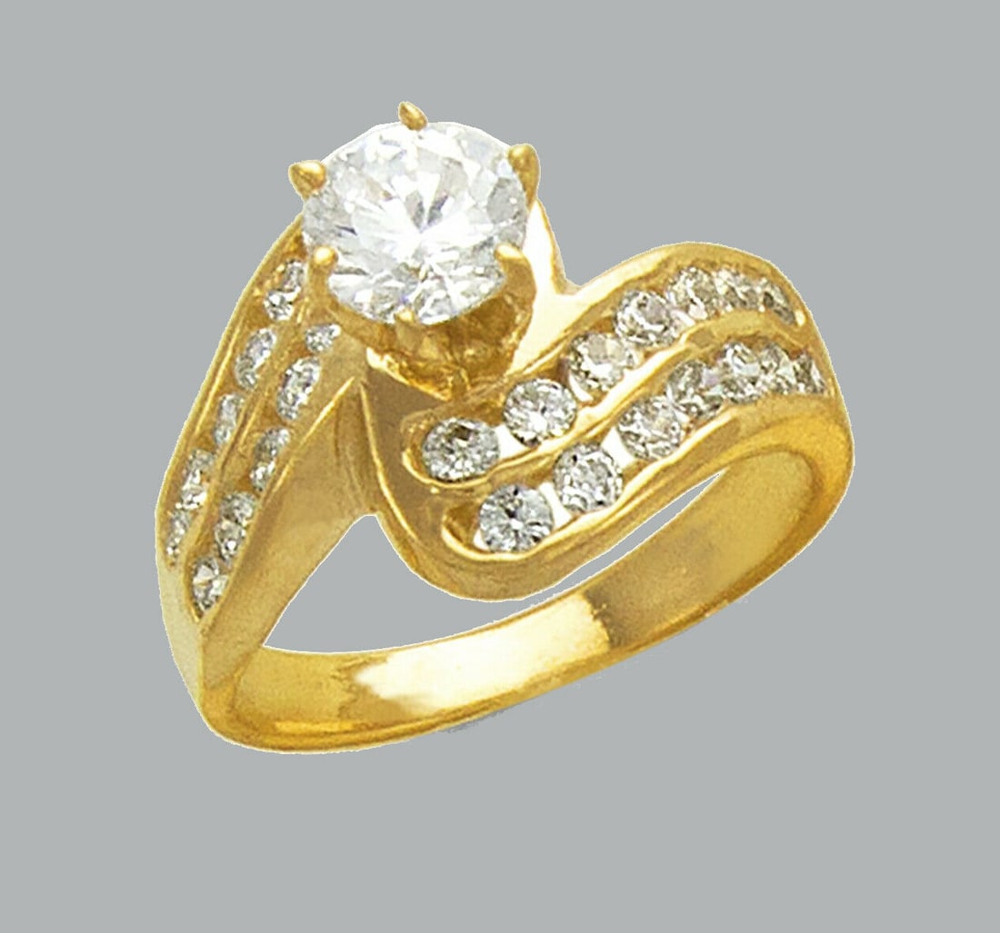14K YELLOW GOLD FANCY CZ RING SOLITAIRE COCKTAIL (1 of 1)