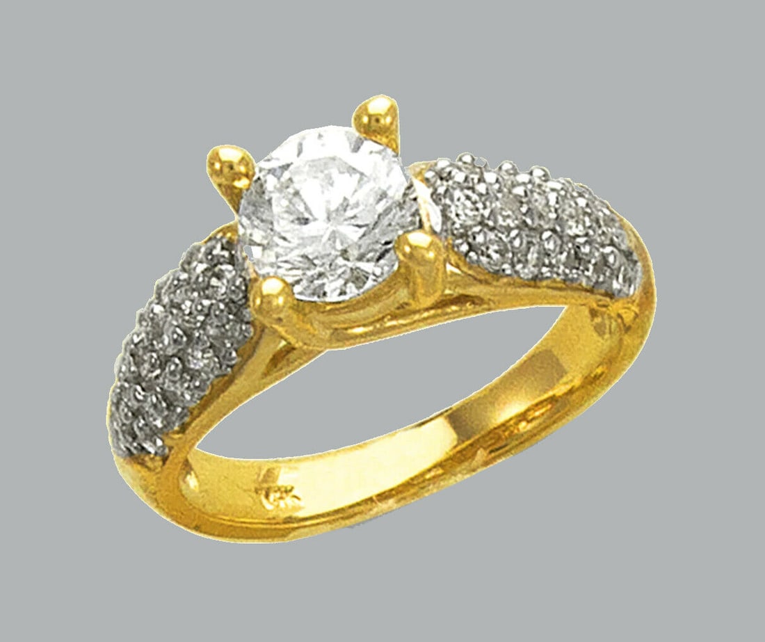 NEW 14K TWO TONE GOLD LADIES CZ RING SOLITAIRE COCKTAIL (1 of 1)