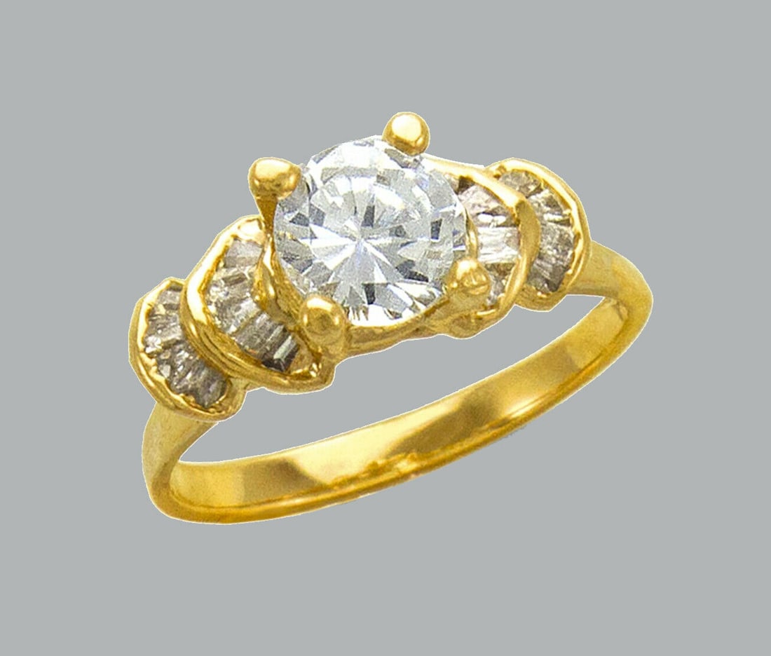 14K YELLOW GOLD LADIES FANCY CZ COCKTAIL SOLITAIRE RING (1 of 1)