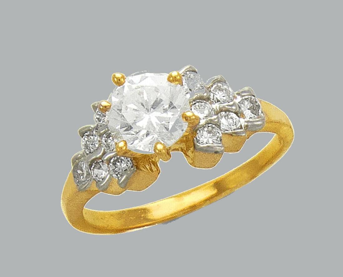 14K TWO TONE GOLD LADIES CZ RING SOLITAIRE COCKTAIL (1 of 1)