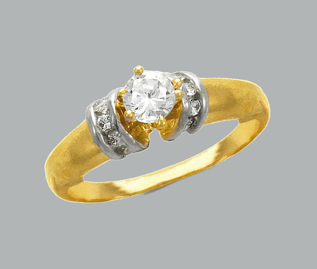 14K TWO TONE GOLD LADIES CZ RING SOLITAIRE COCKTAIL (1 of 1)