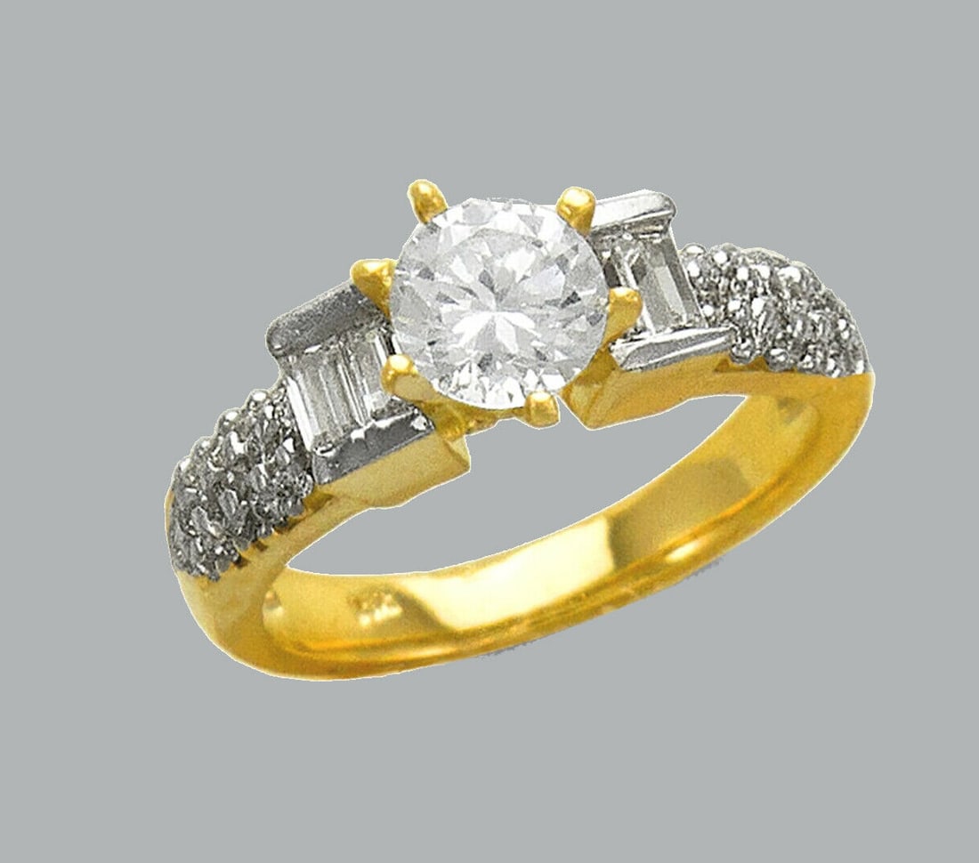 NEW 14K TWO TONE GOLD LADIES CZ RING SOLITAIRE COCKTAil (1 of 1)