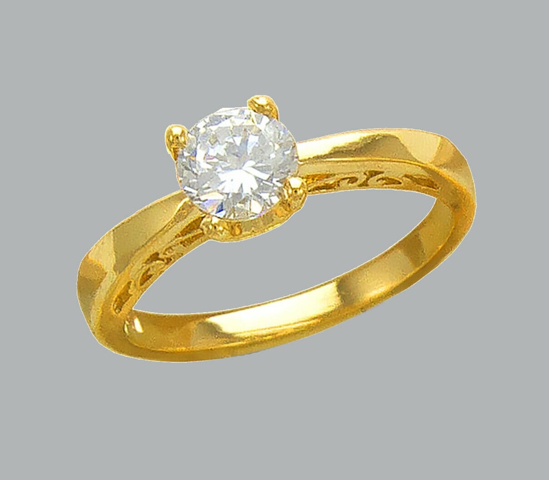 NEW 14K YELLOW GOLD LADIES FANCY CZ SOLITAIRE RING (1 of 1)