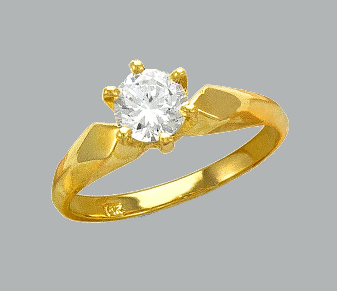 NEW 14K YELLOW GOLD LADIES FANCY CZ SOLITAIRE RING (1 of 1)