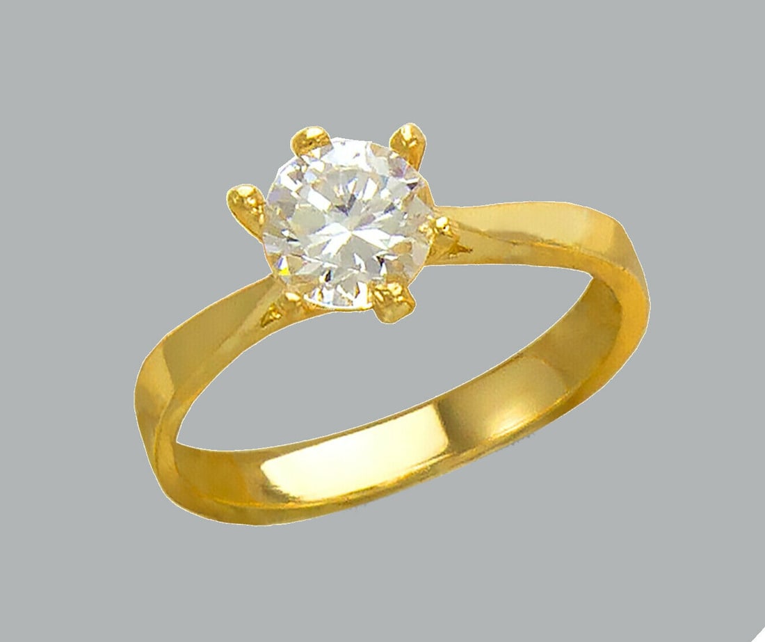 NEW 14K YELLOW GOLD LADIES FANCY CZ SOLITAIRE RING (1 of 1)