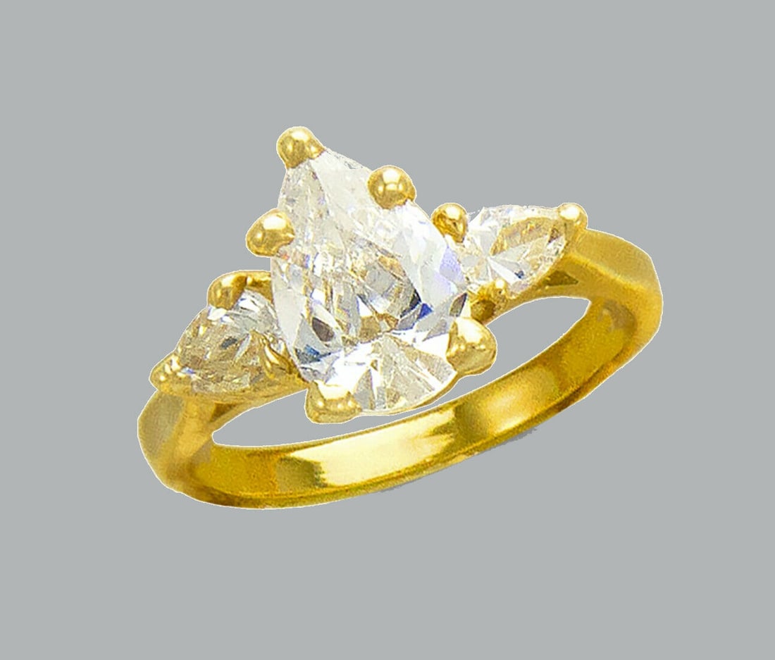 14K YELLOW GOLD CZ SOLITAIRE ENGAGEMENT RING PEAR SHAPE (1 of 1)