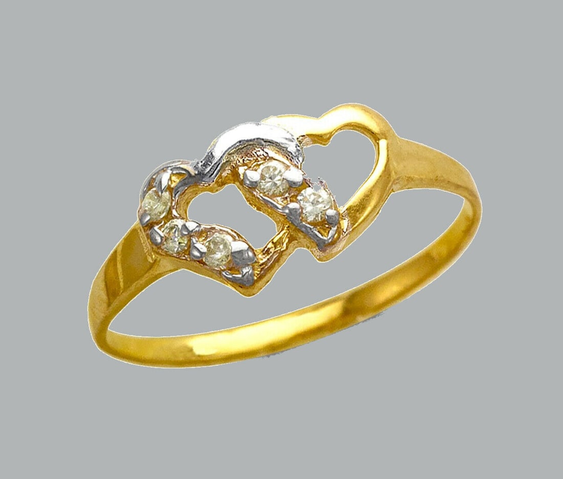 NEW 14K TWO TONE GOLD LADIES FANCY CZ RING HEARTS (1 of 1)