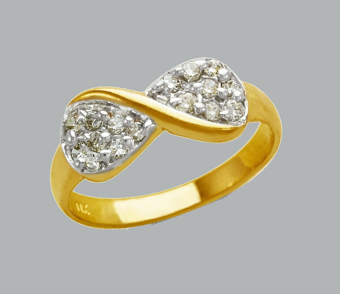 NEW 14K TWO TONE GOLD LADIES FANCY CZ RING BOW (1 of 1)