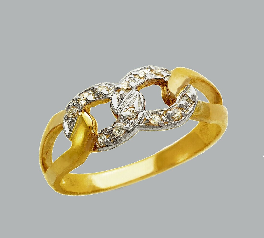 NEW 14K TWO TONE GOLD LADIES FANCY CZ RING LINK (1 of 1)