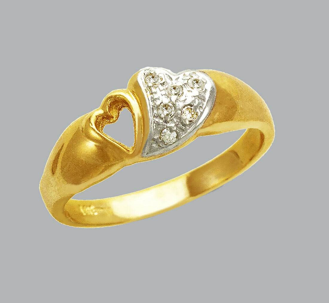 NEW 14K TWO TONE GOLD LADIES FANCY CZ RING HEART (1 of 1)