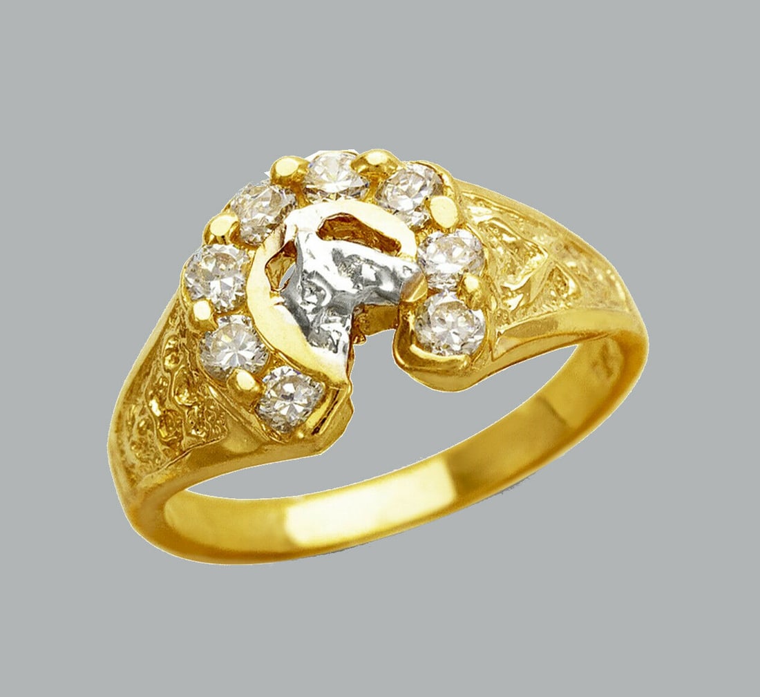 14K YELLOW GOLD LADIES FANCY CZ COCKTAIL RING HORSESHOE (1 of 1)