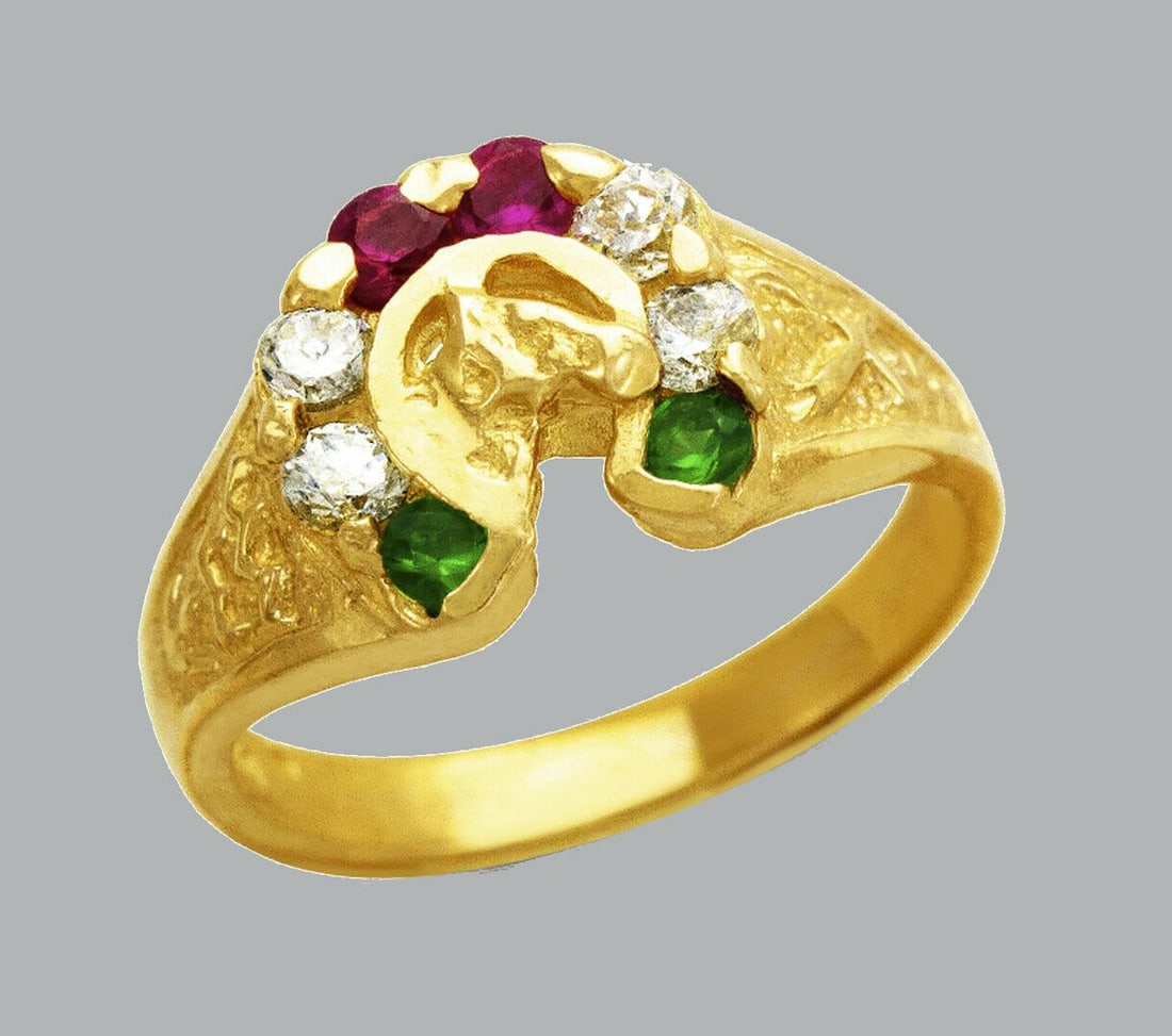 14K YELLOW GOLD LADIES FANCY CZ COCKTAIL RING HORSESHOE (1 of 1)