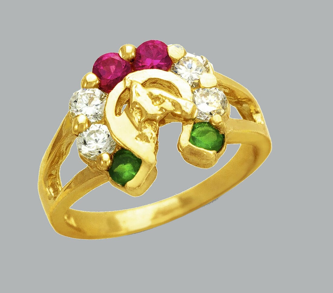 14K YELLOW GOLD LADIES FANCY CZ COCKTAIL RING HORSESHOE (1 of 1)
