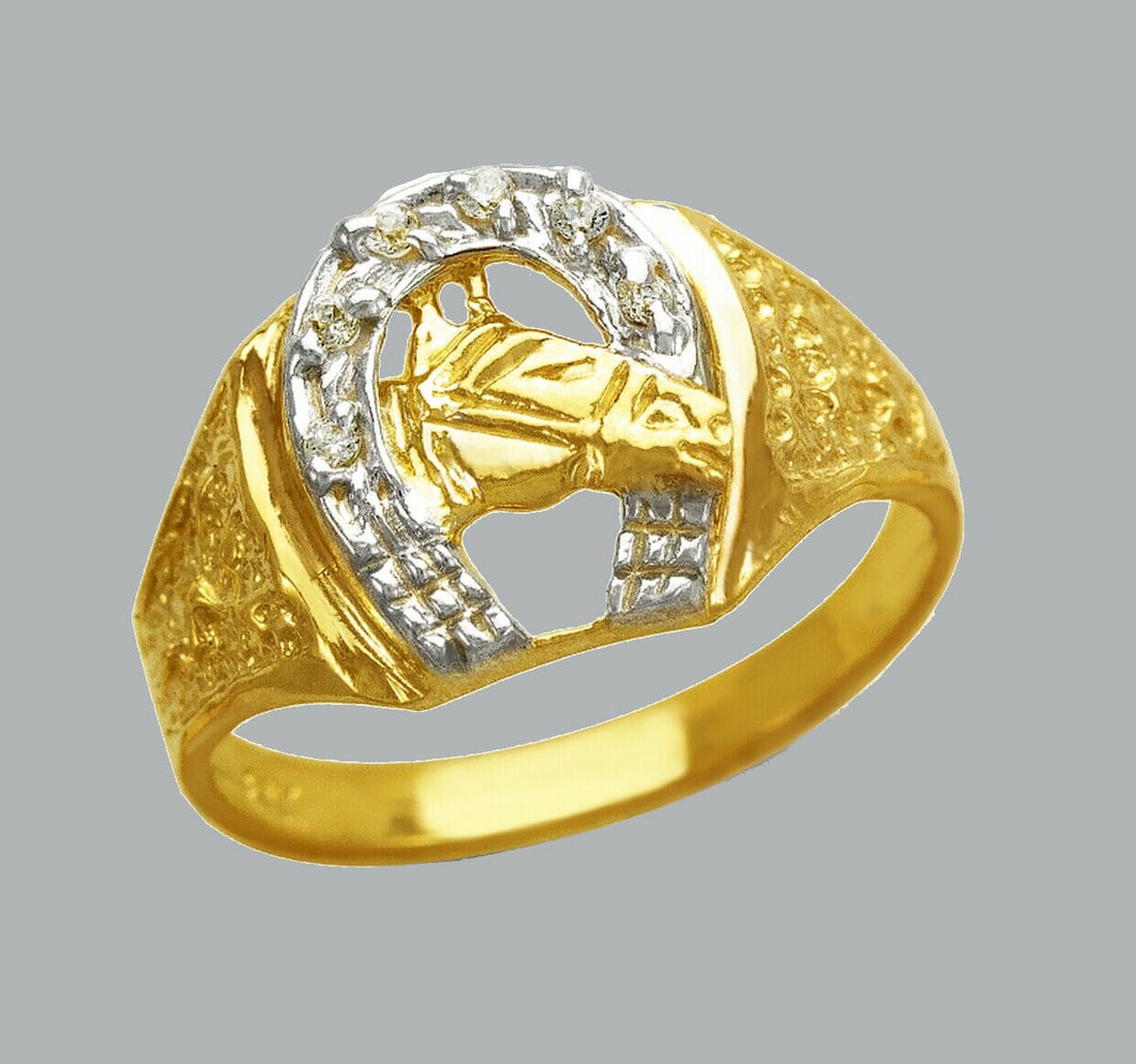 14K TWO TONE GOLD LADIES FANCY CZ RING HORSESHOE (1 of 1)