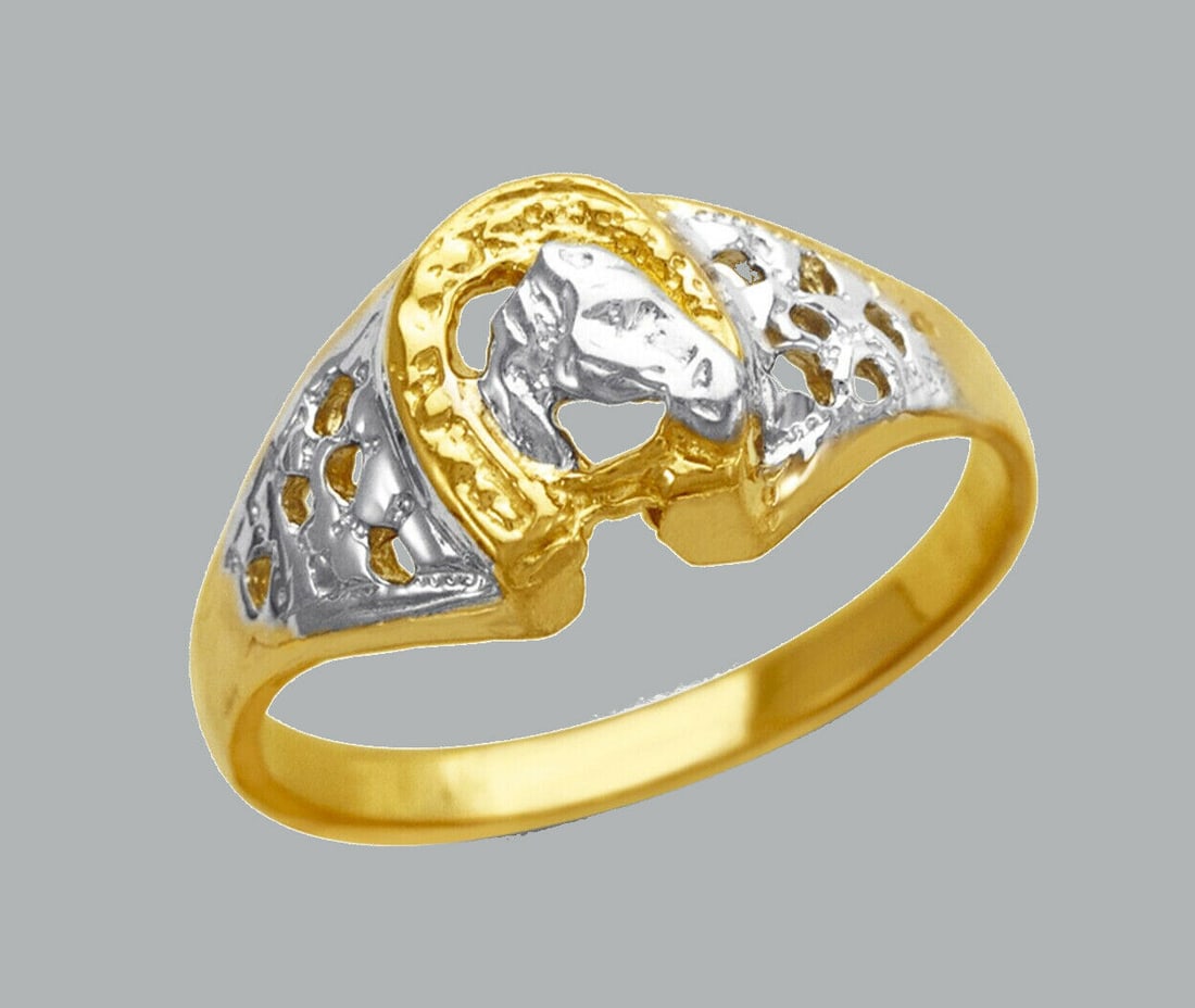 NEW 14K TWO TONE GOLD LADIES FANCY RING HORSESHOE (1 of 1)