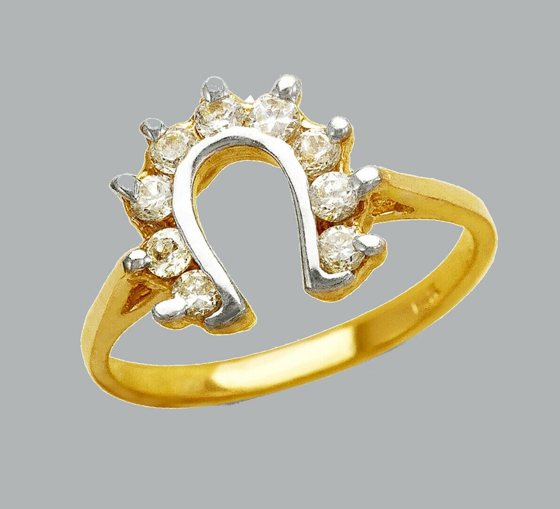 14K TWO TONE GOLD LADIES FANCY CZ RING HORSESHOE: NEW 14K TWO TONE GOLD CZ RING New 14K Two tone solid gold ring Ring size 7 Measures 11mm wide on top Cubic Zirconia Polished Finish Apx Weight: 2.5g