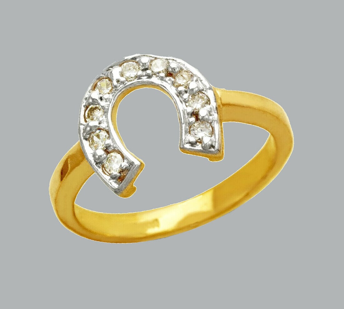 NEW 14K TWO TONE GOLD LADIES FANCY CZ RING HORSESHOE (1 of 1)