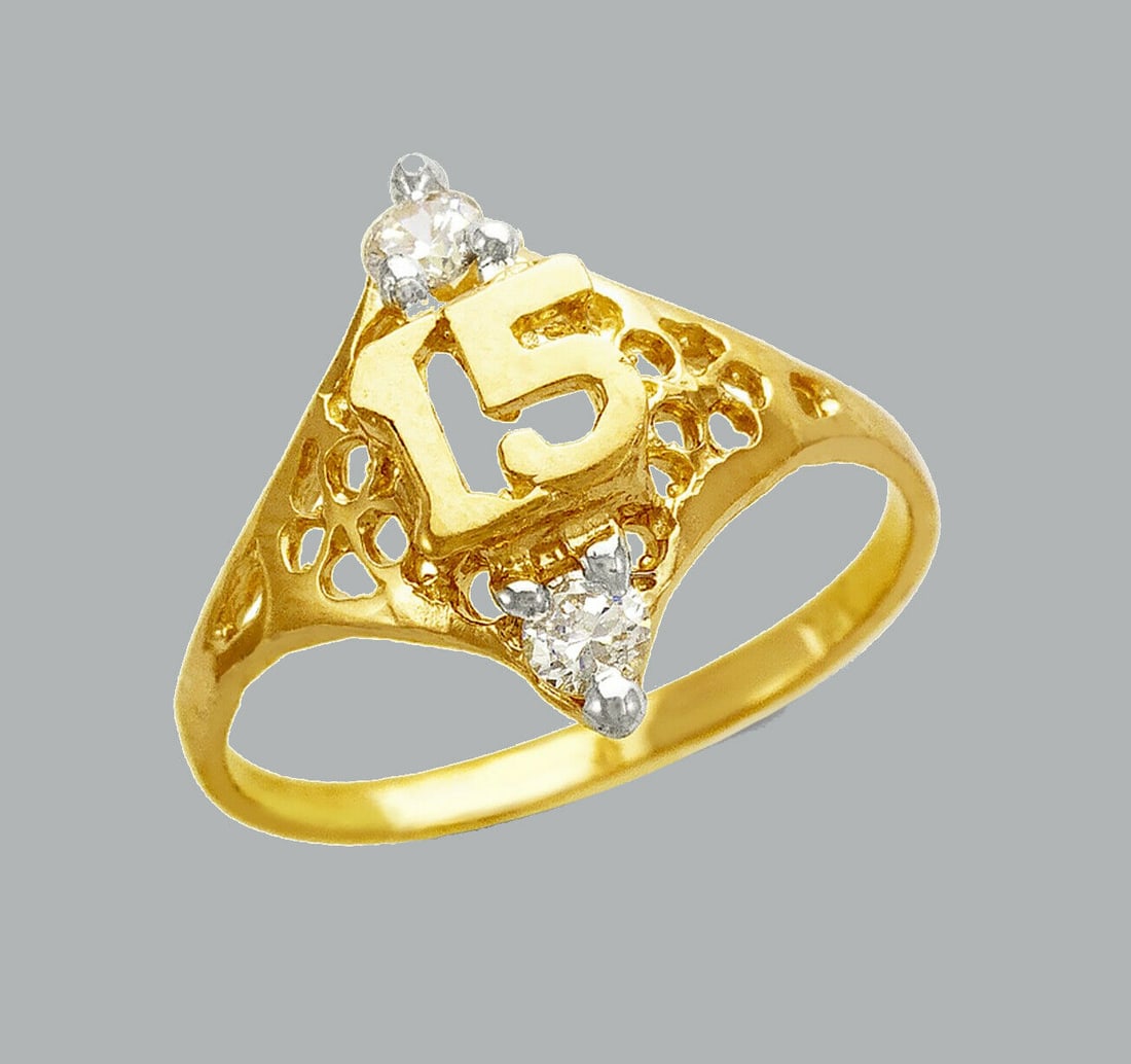 NEW 14K TWO TONE GOLD LADIES FANCY CZ RING 15 ANOS: NEW 14K TWO TONE GOLD CZ RING New 14K Two tone solid gold ring Ring size 7 Measures 16mm wide on top Cubic Zirconia Polished Finish Apx Weight: 2.1g