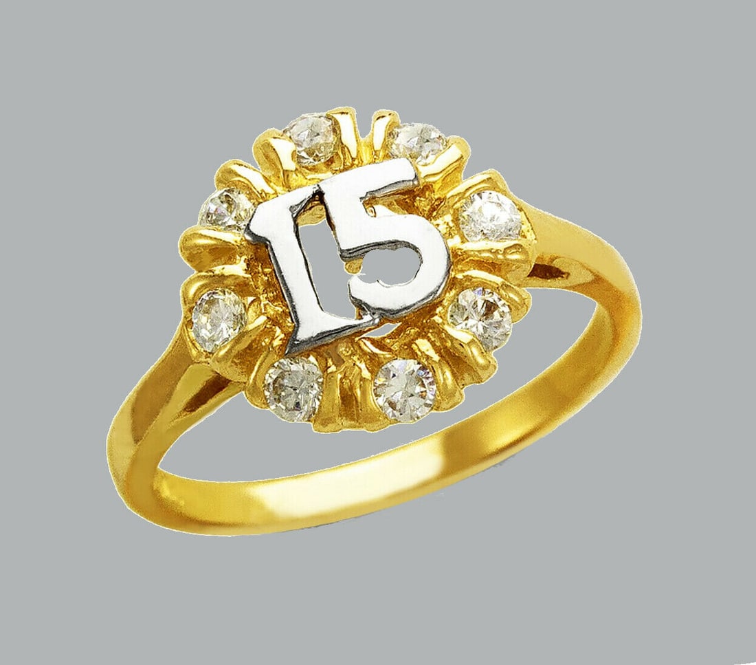 NEW 14K TWO TONE GOLD LADIES FANCY CZ RING 15 ANOS: NEW 14K TWO TONE GOLD CZ RING New 14K Two tone solid gold ring Ring size 7 Measures 12mm wide on top Cubic Zirconia Polished Finish Apx Weight: 3.5g