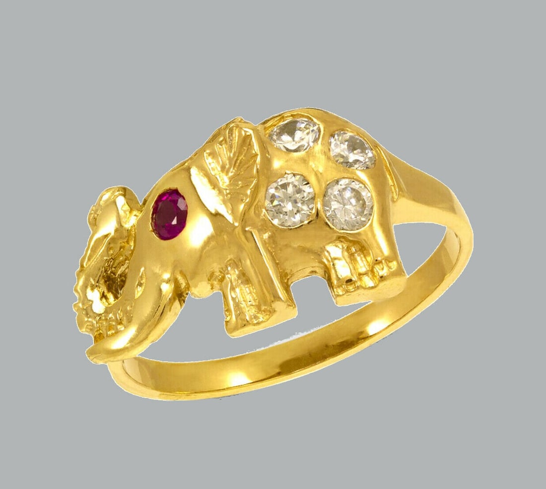 14K YELLOW GOLD LADIES FANCY CZ COCKTAIL RING ELEPHANT (1 of 1)