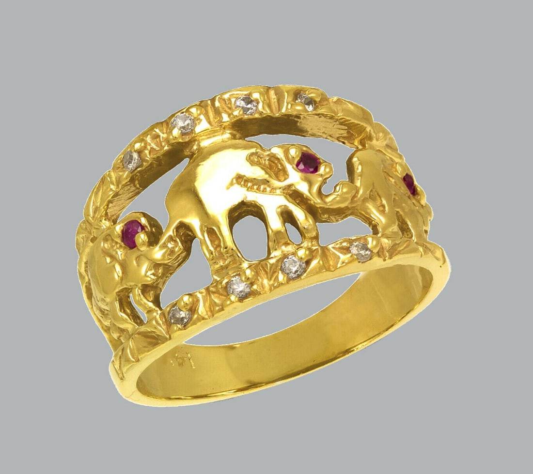 14K YELLOW GOLD LADIES FANCY CZ COCKTAIL RING ELEPHANTS (1 of 1)