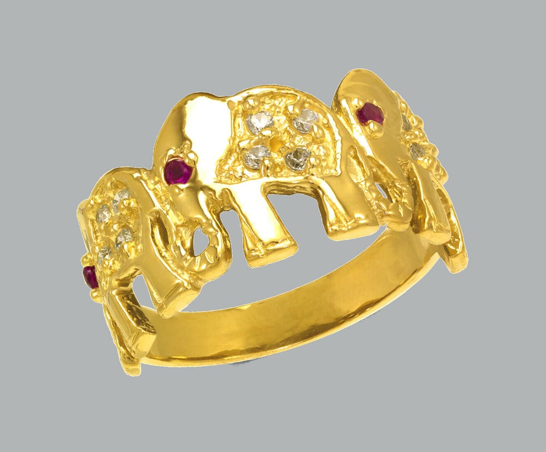 14K YELLOW GOLD LADIES FANCY CZ COCKTAIL RING ELEPHANTS (1 of 1)