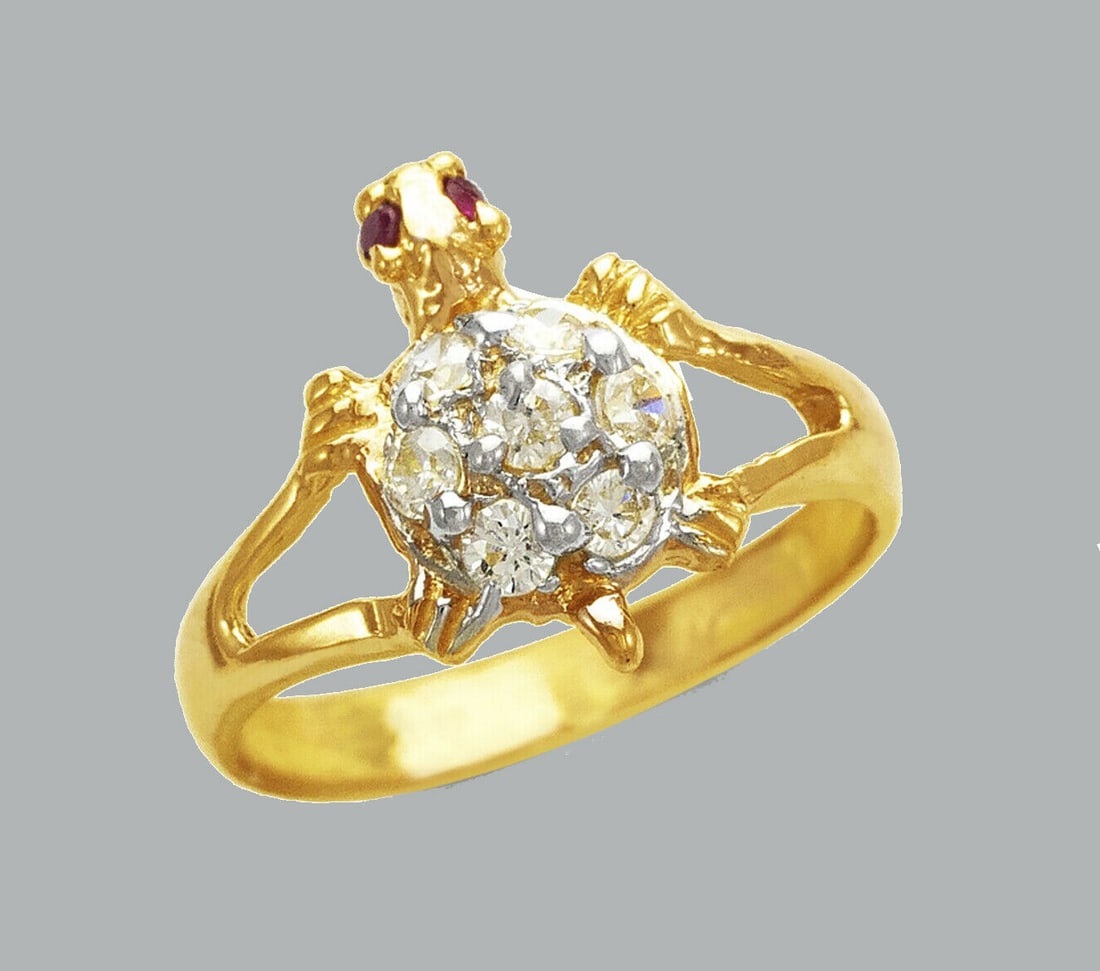 NEW 14K TWO TONE GOLD LADIES FANCY CZ RING TURTLE (1 of 1)