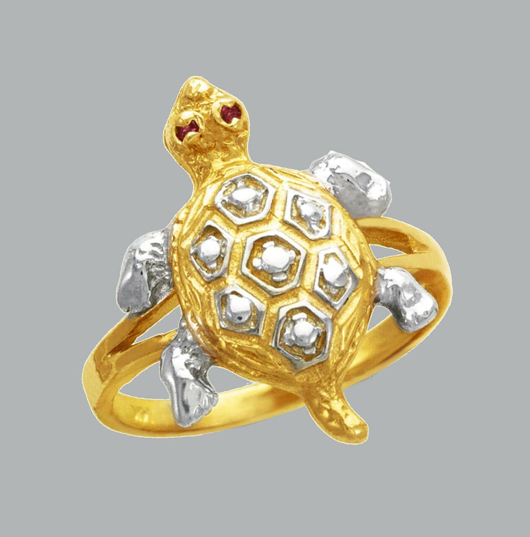 NEW 14K TWO TONE GOLD LADIES FANCY CZ RING TURTLE (1 of 1)