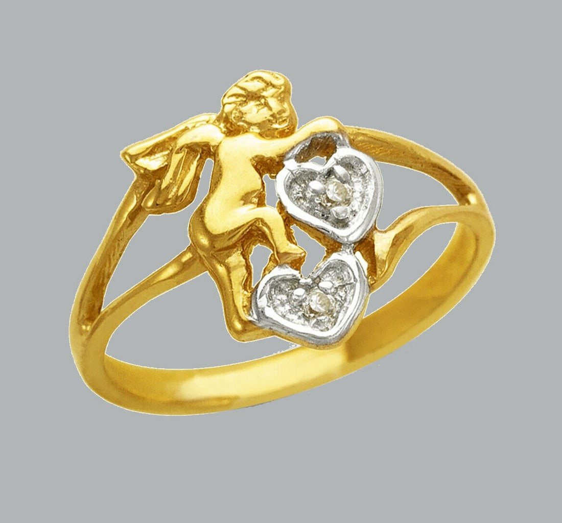 NEW 14K TWO TONE GOLD LADIES FANCY CZ RING CUPID (1 of 1)