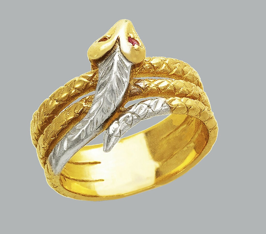 NEW 14K TWO TONE GOLD LADIES FANCY CZ RING SNAKE (1 of 1)