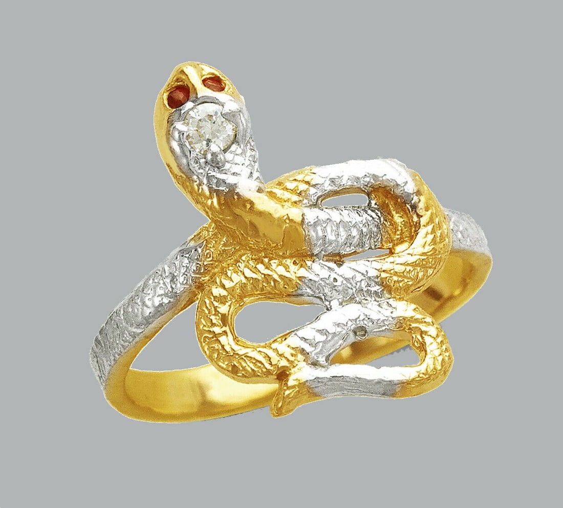 NEW 14K TWO TONE GOLD LADIES FANCY CZ RING SNAKE (1 of 1)