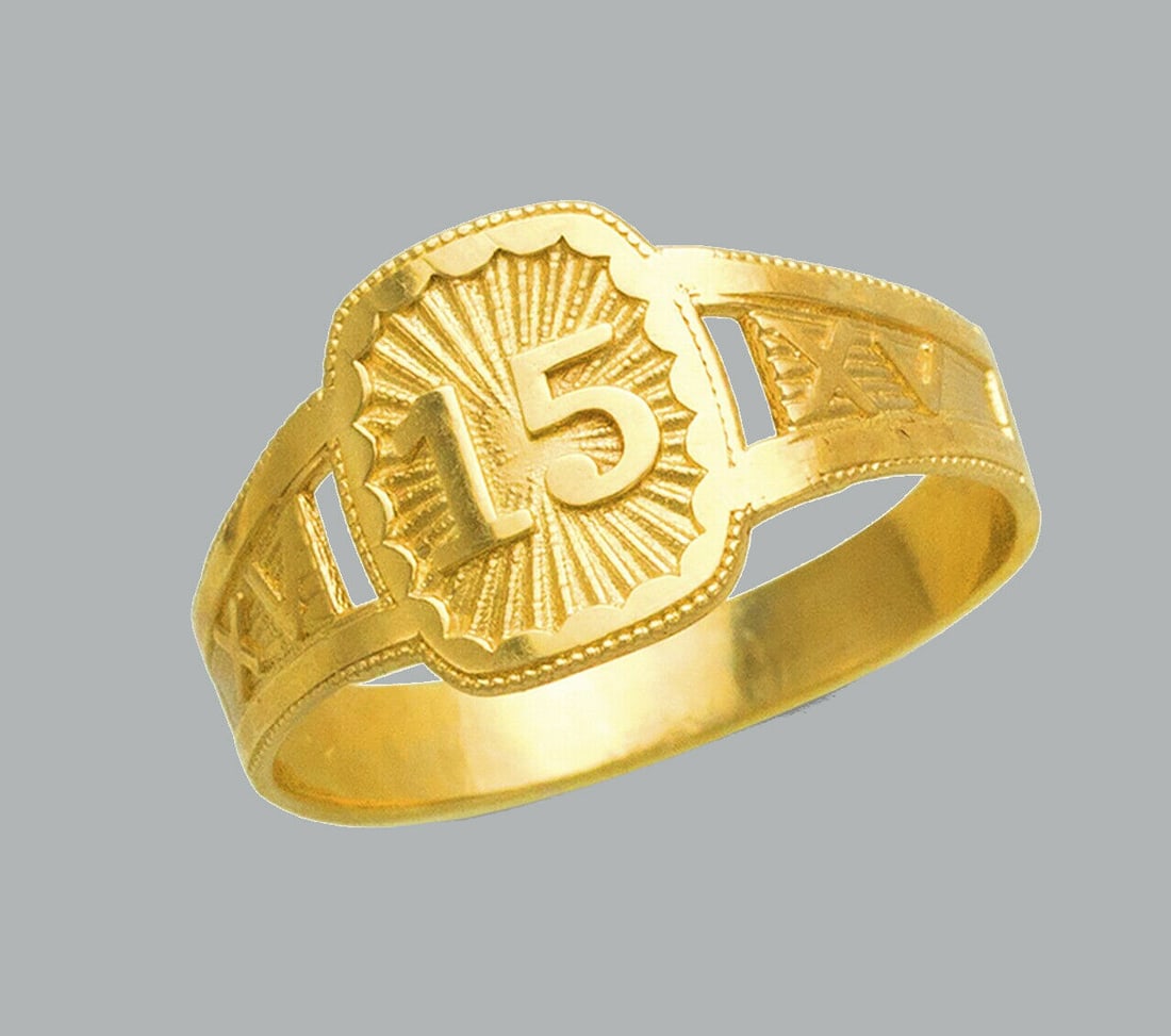 NEW 14K YELLOW GOLD LADIES FANCY RING 15 ANOS (1 of 1)