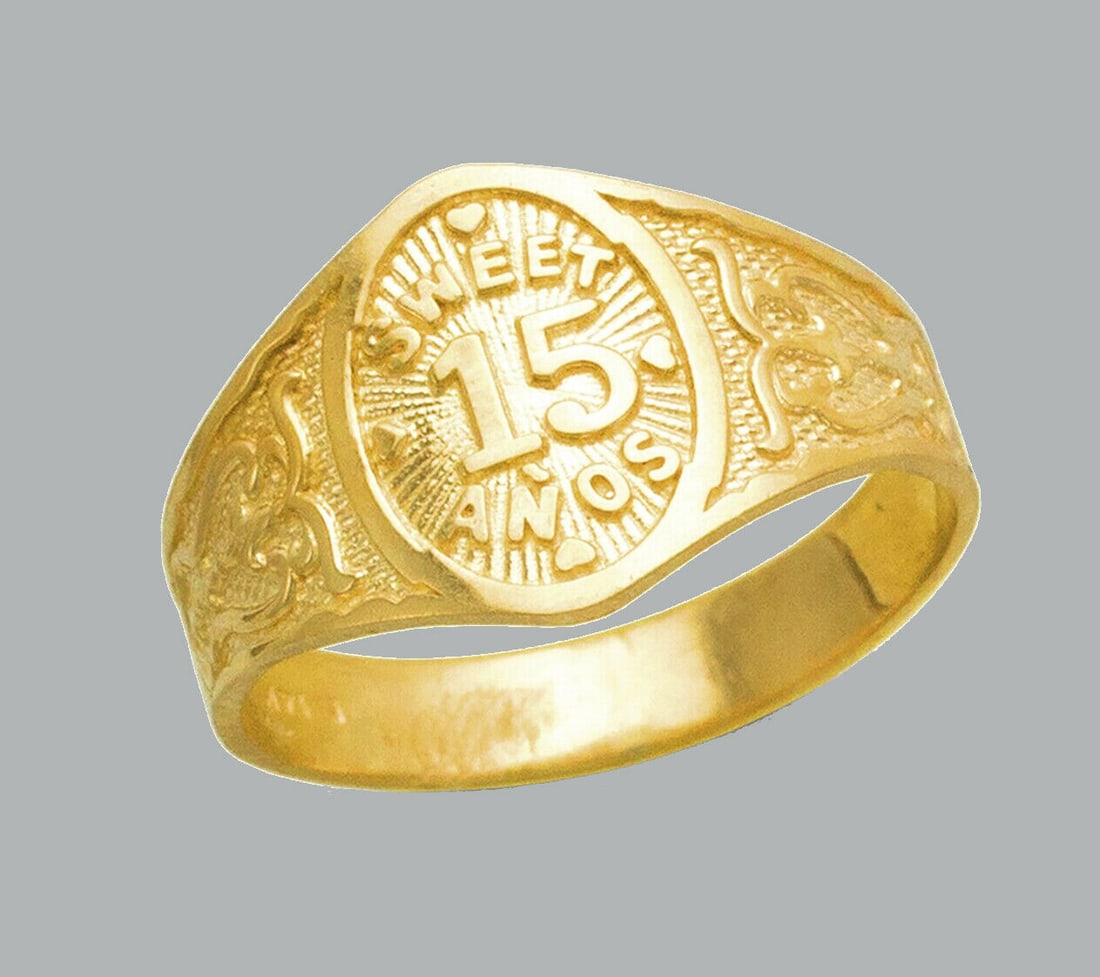 NEW 14K YELLOW GOLD LADIES FANCY RING SWEET 15 ANOS (1 of 1)
