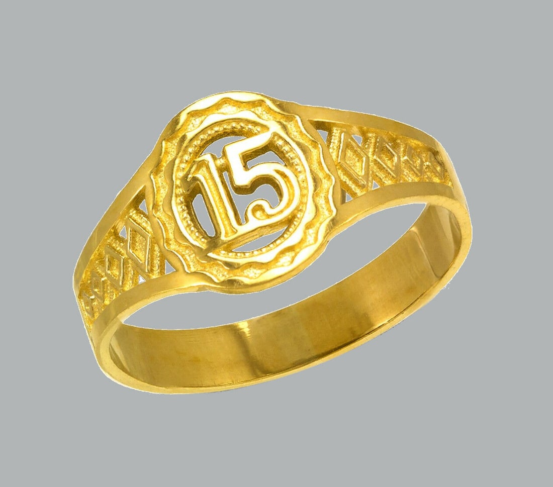 NEW 14K YELLOW GOLD LADIES FANCY RING 15 ANOS (1 of 1)