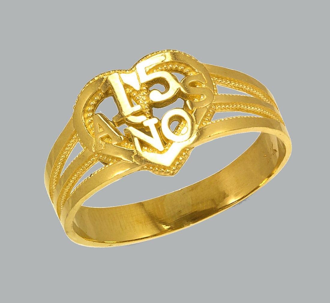 14K YELLOW GOLD LADIES FANCY RING SWEET 15 ANOS HEART (1 of 1)