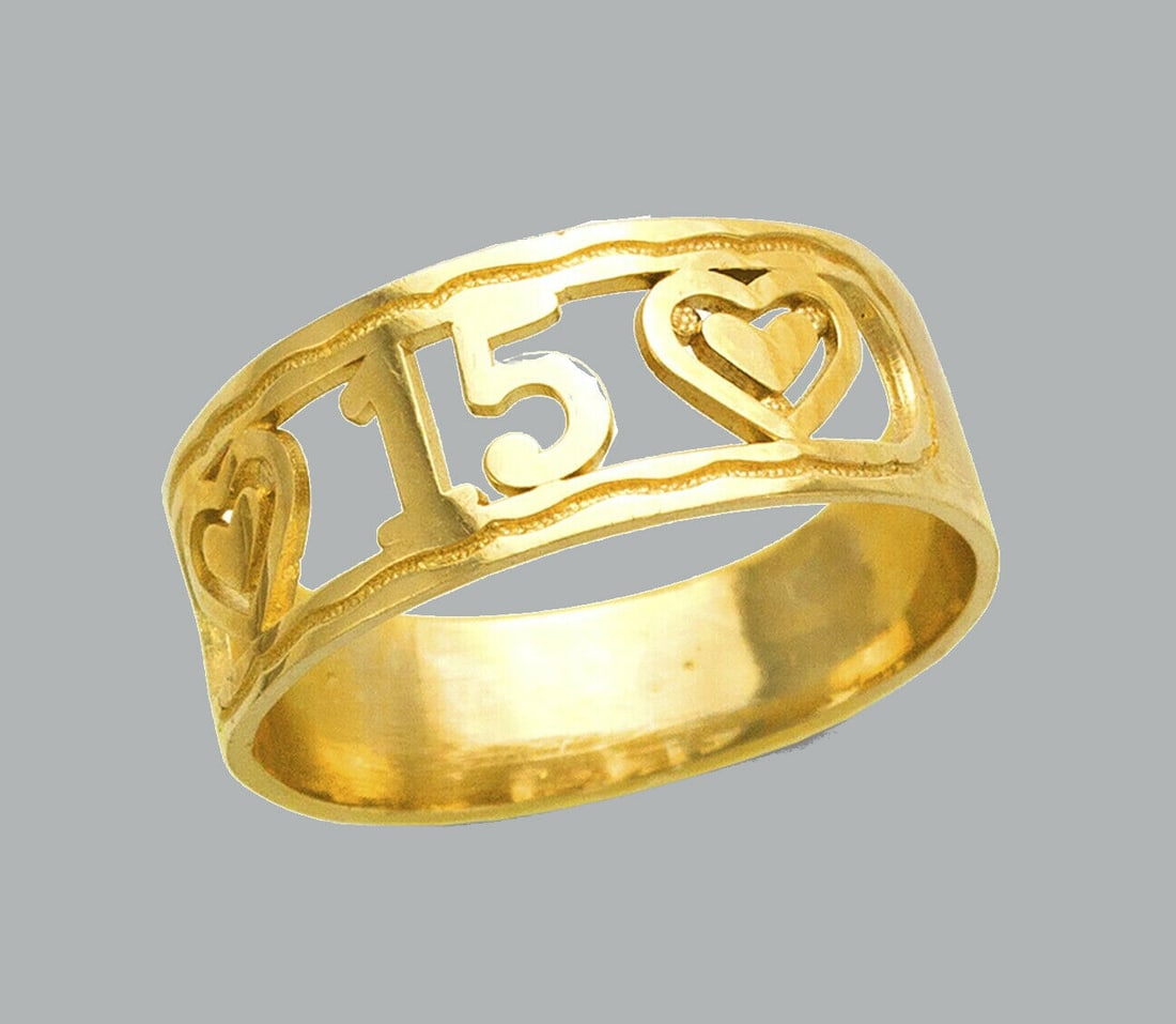 NEW 14K YELLOW GOLD LADIES FANCY RING BAND 15 ANOS (1 of 1)