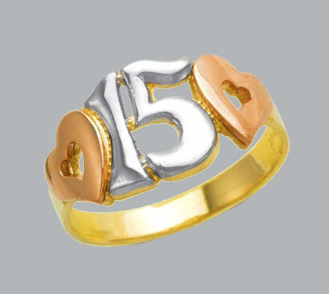 NEW 14K TRI COLOR GOLD LADIES FANCY RING 15 ANOS: NEW 14K TRI COLOR GOLD RING New 14K Tri color solid gold ring Ring size 7 Measures 10mm wide on top Polished Apx Weight: 2.5g