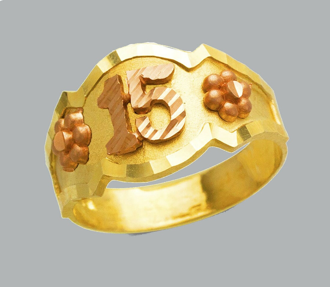 NEW 14K TWO TONE GOLD LADIES FANCY RING 15 ANOS (1 of 1)