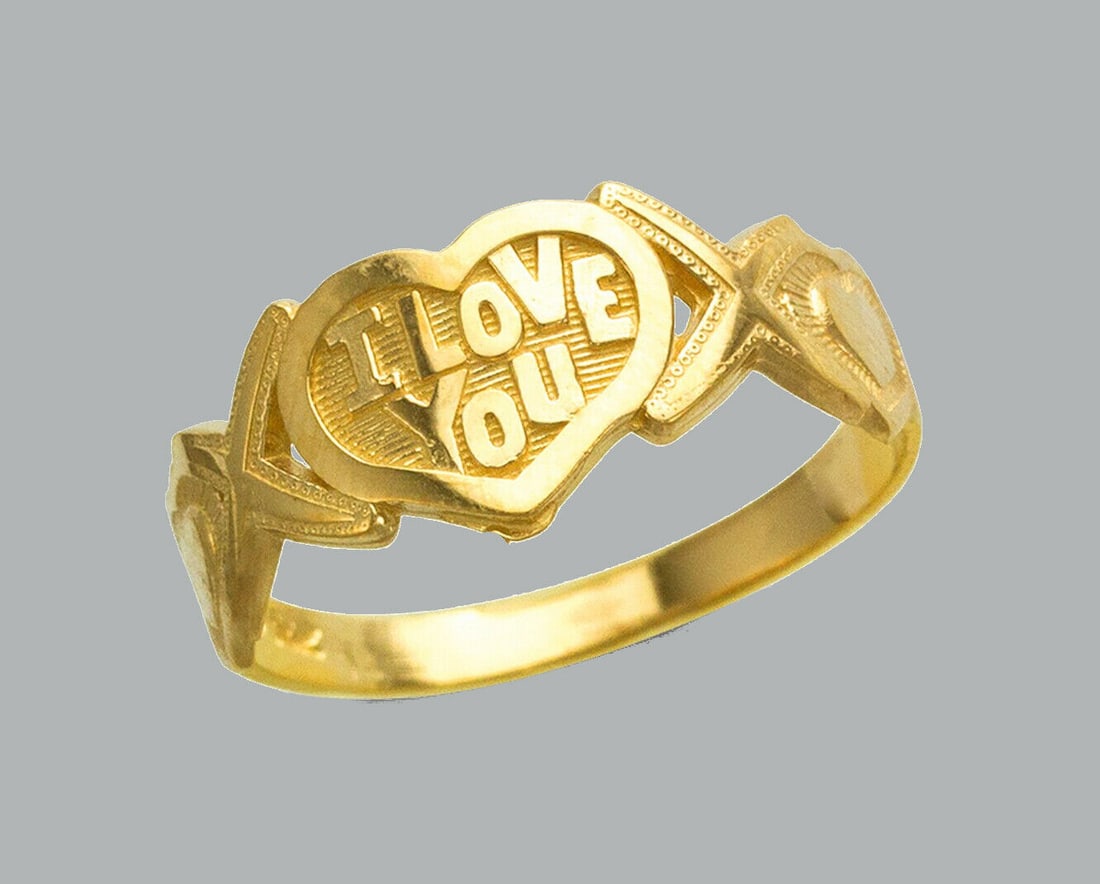 NEW 14K YELLOW GOLD LADIES FANCY RING I LOVE YOU HEART (1 of 1)