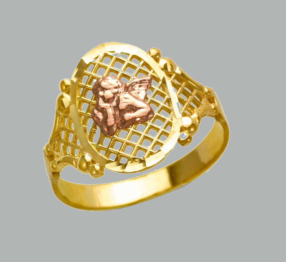 NEW 14K TWO TONE GOLD LADIES FANCY RING ANGEL (1 of 1)
