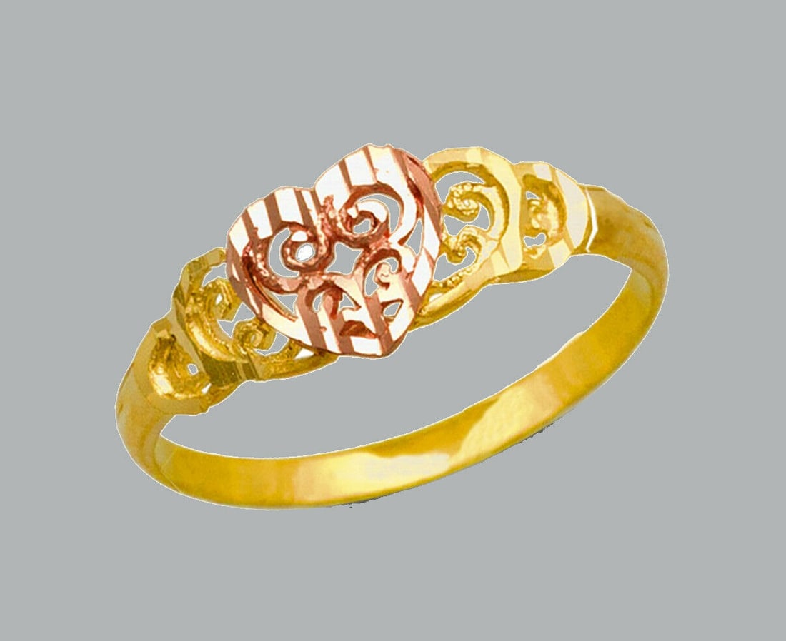 NEW 14K TWO TONE GOLD LADIES FANCY RING HEART (1 of 1)