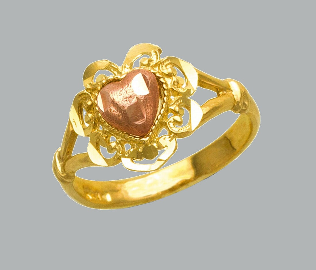 NEW 14K TWO TONE GOLD LADIES FANCY RING HEART (1 of 1)