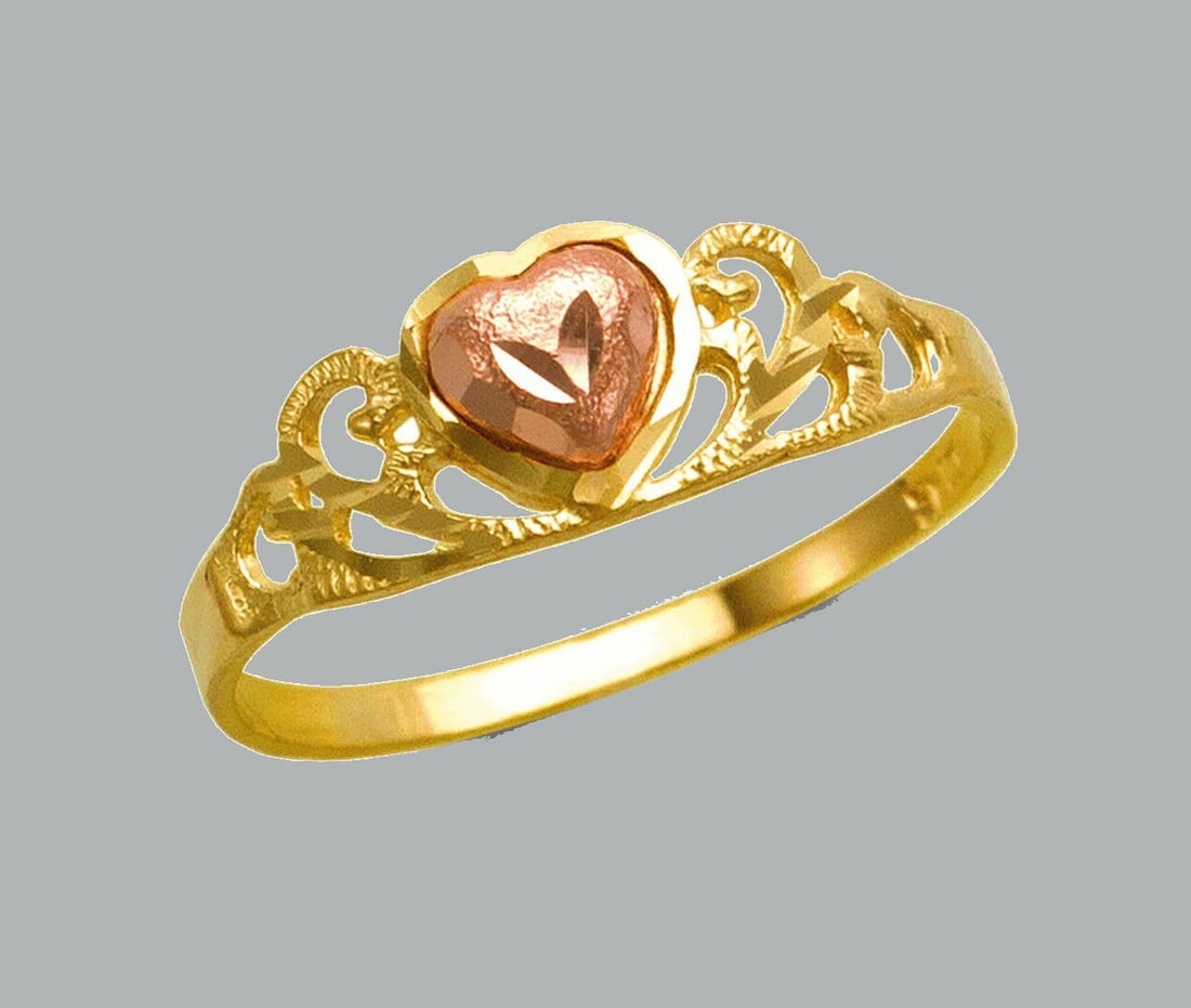 NEW 14K TWO TONE GOLD LADIES FANCY RING HEART (1 of 1)